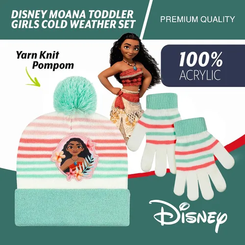 Vista 3 de Disney Moana Girls Beanie Winter Hat and Mittens Cold Weather Set, Age 2-4 and 4-7 Years