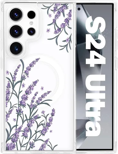 Vista 32 de Funda magnética para Samsung Galaxy S22 Ultra Flower, compatible con MagSafe, patrón floral transparente a prueba de golpes, parte trasera