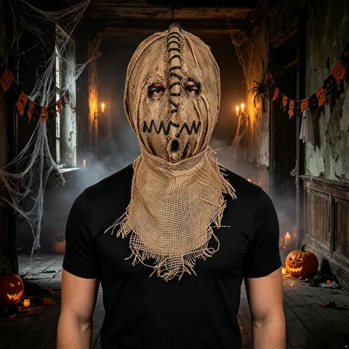 Vista 2 de Horror Scarecrow Masques Sack Skull Mask Costume Accessory