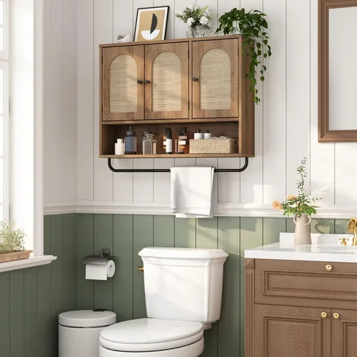 Vista 3 de RUSTOWN Gabinete de pared del cuarto de baño de la rota, boho, boho, con 3 Roble natural
