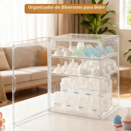 Vista 6 de ERTIUANIO Organizador de biberones – Contenedor organizador de botellas de acrílico de 3 niveles, organizador de estación de botellas de plástico