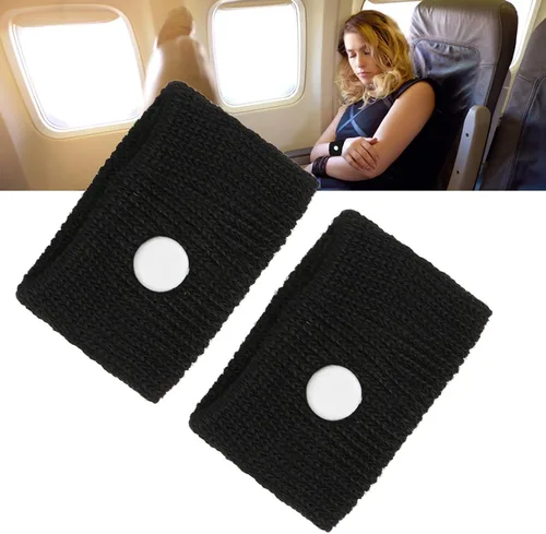 Vista 2 de Pulseras antináuseas de acupresión para el mareo del automóvil, viaje volador para avión, autobús para niños y adultos para el embarazo (negro)