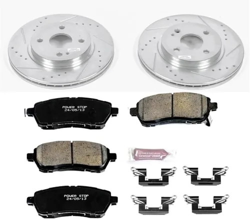 Vista 2 de Power Stop Kit de freno delantero K6344 con rotores de freno perforados/ranurados y pastillas de freno de cerámica Z23 Evolution