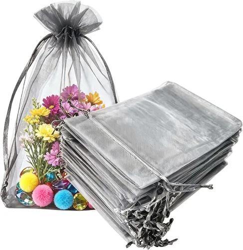 Vista 41 de Paquetes de 50 bolsas de organza de regalo de 4 x 6 pulgadas, cordón negro a granel para baby shower, Navidad, cumpleaños de profesores, recuerdos