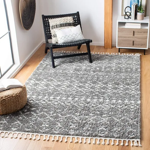 Vista 16 de SAFAVIEH Berber Fringe Shag Collection - Alfombra decorativa de 2 pies 2 pulgadas x 4 pies, color crema y gris oscuro, diseño que no desprende