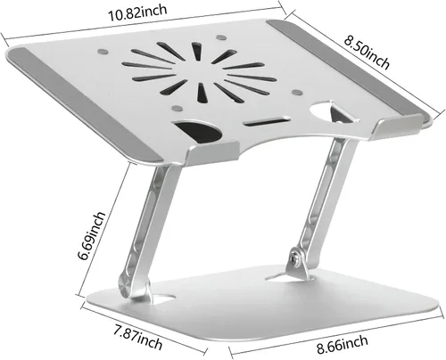 Vista 4 de Soporte ajustable para laptop con ventilador de refrigeración, soporte de computadora multiángulo de aleación de aluminio para escritorio, soporte
