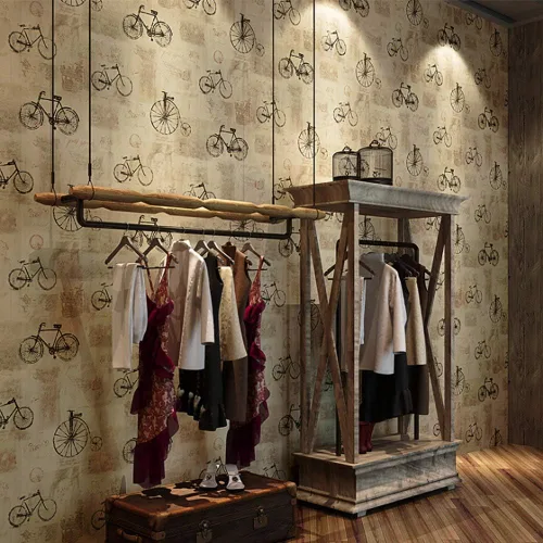 Vista 3 de Q QIHANG Papel pintado de PVC retro estilo industrial Bicicletas alfabeto inglés sala de estar TV fondo pared tienda de ropa cafetería restaurante
