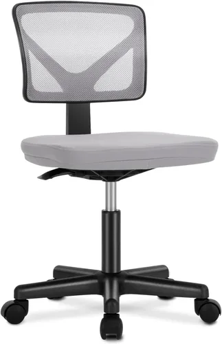 Vista 10 de DUMOS Sillas de oficina pequeñas con ruedas, ergonómicas ajustables para escritorio en casa, silla giratoria con ruedas, sin brazos, cómoda malla