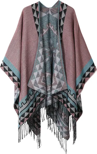 Vista 72 de Chales cálidos para mujer, cárdigan con frente abierto, estilo vintage, poncho