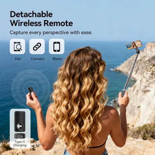 Vista 3 de Trípode magnético para teléfono de 54 pulgadas, trípode para selfie stick para iPhone Android MagSafe y cámara con control remoto recargable