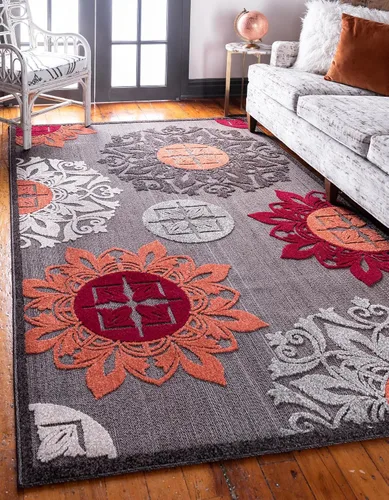 Vista 11 de Unique Loom Outdoor Modern Collection - Alfombra rectangular de 2 x 3 pies 1 pulgada, color marrón y naranja