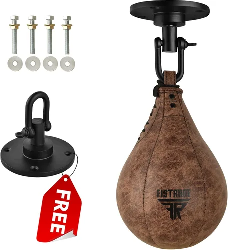 Vista 2 de FISTRAGE Speed Ball Bolsa de boxeo de cuero MMA Muay Thai entrenamiento punzonado Dodge Striking Kit con giro libre entrenamiento Speedball Kicking
