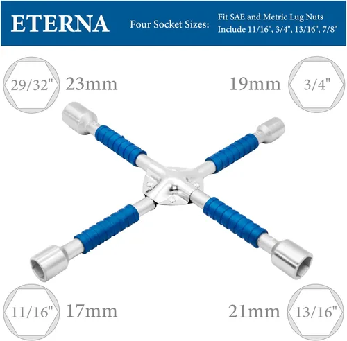 Vista 3 de ETERNA Llave de Tuercas de Cuatro Vías Profesional de 14 pulgadas, Llave en Cruz para Tuercas de Rueda de Automóvil, Llave de Vaso Universal