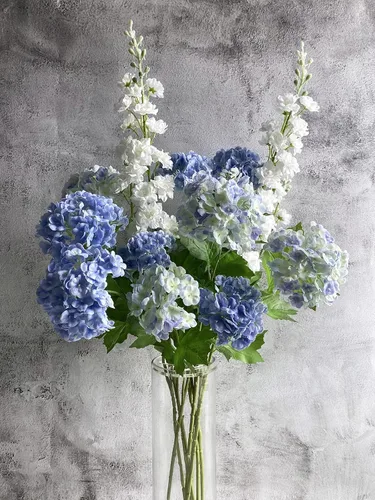 Vista 7 de YalzoneMet Bola de nieve artificial Viburnum 4 piezas de 26.8 pulgadas de color azul graduado, hortensias pequeñas, 2 cabezales, de látex natural