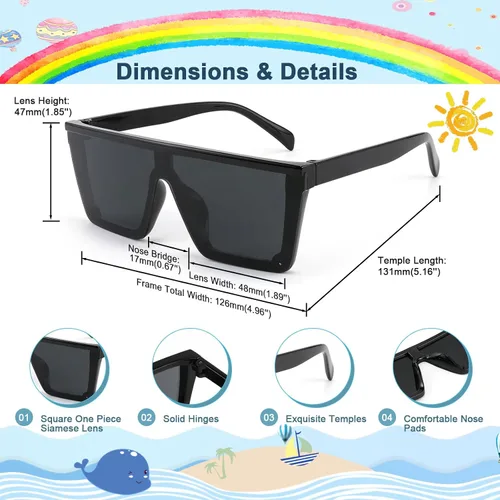 Vista 5 de FEISEDY B4061 - Lentes de sol planos para niños con montura cuadrada sin montura edad 2-7