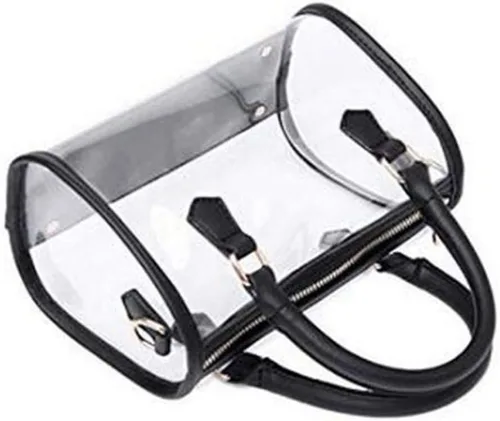 Vista 6 de Bolso transparente para mujer, bolso de hombro con asa superior, bolso de PVC Negro