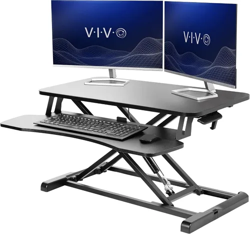 Vista 45 de VIVO Convertidor de escritorio de 26 pulgadas, Serie K, elevador ajustable de sentado a parado, estación de trabajo para dos monitores y laptop