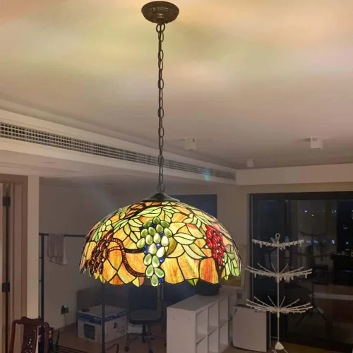 Vista 3 de Bieye L10762 - Lámpara colgante de techo estilo Tiffany con pantalla de 18 pulgadas de ancho, 3 luces, cableado duro