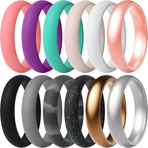 Vista 18 de ThunderFit Anillos de aniversario de silicona para mujer, 5.5 mm de ancho, 2 mm de grosor, bandas de goma de boda, paquete múltiple variado 1-12
