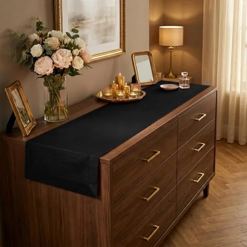 Vista 27 de Luxe Shine™ by D'Moksha - Camino de mesa negro de 36 pulgadas, elegante camino de mesa de seda, lavable a máquina, 14 x 36 pulgadas para tocador