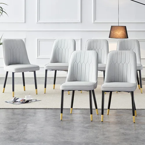 Vista 22 de Juego de 2 sillas de comedor modernas, color negro, sillas de cocina de piel sintética, sillas laterales tapizadas con patas de metal, sillas sin