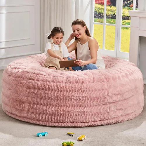 Vista 14 de Hobestluk Sillas Puf para Adultos, Silla Puf con Relleno, Sillas Puf Grandes con Funda Esponjosa en Relieve, Sillas Puf Gigantes para Adultos
