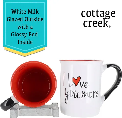 Vista 6 de Cottage Creek Tazas Juego de 2 tazas de café de cerámica de 16 onzas Tazas de café I Love You More para hombres y mujeres Perfecto compromiso