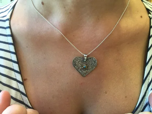 Vista 6 de Baltinester Collar de corazón de cábala en plata de ley 925 maciza y oro con turquesa azul, collar de Cabalá, colgante de corazón de estrella judía