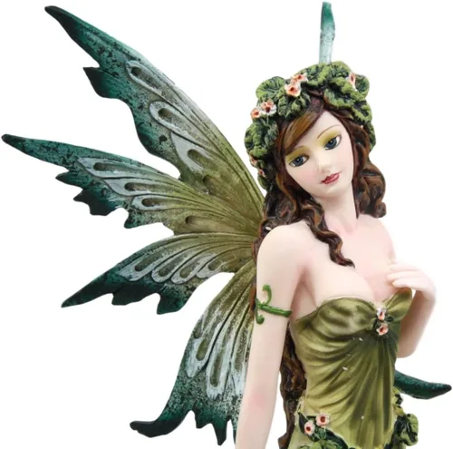 Vista 3 de Ebros Earth - Figura de hada elemental de la Señora de Gaia, pulgar, flora y fauna, escultura de fantasía, 11.25 pulgadas de alto, mitos y leyendas