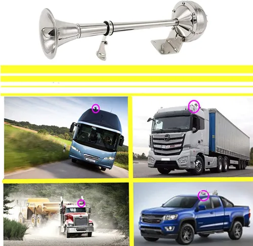 Vista 3 de cuerno eléctrico del coche 12V 165DB de un solo tubo 304 cuerno de acero inoxidable corneta bocina de barco eléctrico marino solo trompeta altavoz