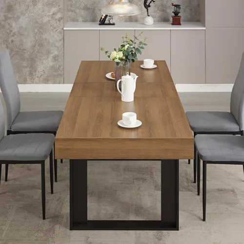 Vista 6 de STHOUYN Mesa de comedor extensible de 63 a 79 pulgadas, moderna mesa de cocina de madera de granja, mesa de comedor larga expandible para 6, 8 y 10