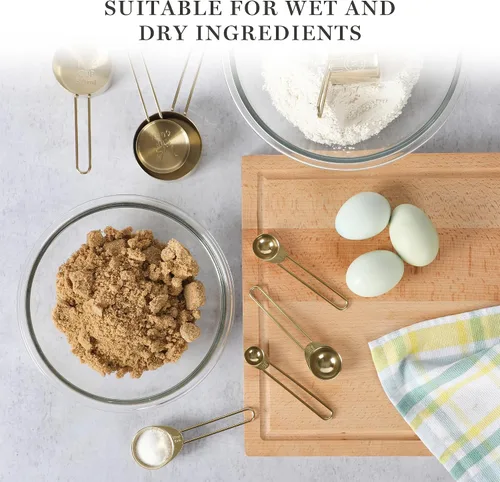 Vista 3 de Martha Stewart Richburn - Juego de 4 cucharas medidoras de acero inoxidable dorado, herramientas de medición de cocina duraderas y elegantes