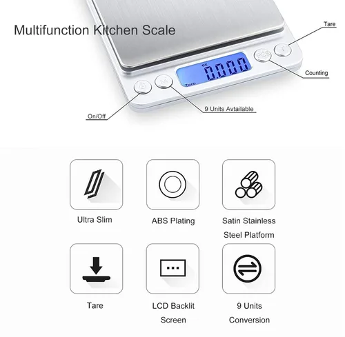 Vista 2 de Báscula digital de alimentos de 105.82 oz/0.00 oz oz gramos y onzas, báscula de cocina para cocinar hornear con retroiluminación pantalla LCD, tare