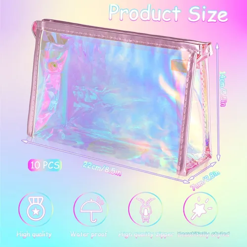 Vista 2 de BESARME Bolsas de Maquillaje Holograma para Mujeres, Bolsas de Aseo Transparentes con Cremallera Portátiles, Relleno en Masa