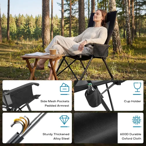 Vista 4 de Silla de camping reclinable para adultos, resistente, sillas reclinables plegables con respaldo alto ajustable de 6 posiciones, sillas de patio