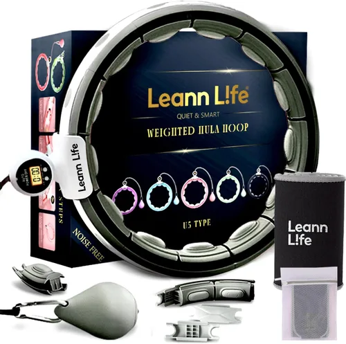 Vista 14 de Leann L!fe U5 Smart Weighted Hula Hoop with Counter –16 Knots, 28"–46" Adjustable Infinity Hoop Plus Size, Quiet Rubberized Wheels, Ab Workout