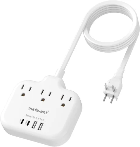 Vista 17 de Adaptador de Enchufe de Sudáfrica, Adaptador Tipo M para Sudáfrica con 3 Tomas de CA y 4 Puertos USB (2 USB C) 15.5W, Cable de Extensión de 3FT