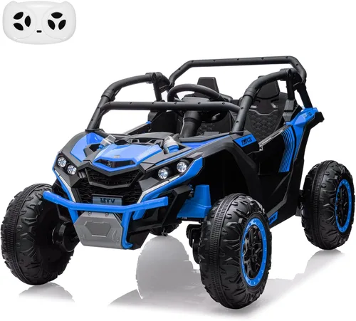 Vista 8 de Coche de paseo de 24 V para niños, juguete eléctrico todoterreno UTV de 2 Negro