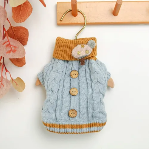 Vista 2 de Suéter de Navidad para perros pequeños, suéter de punto cálido con botones, patrón de oso y cómodo suéter feo, suéter de invierno para vacaciones