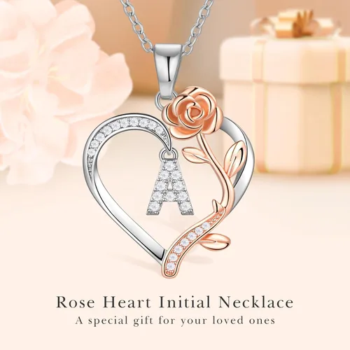 Vista 4 de DFUNH Collar con inicial de corazón rosa para mujer, collar de plata de ley S925 con letra inicial para esposa, collar con dije de letra de corazón