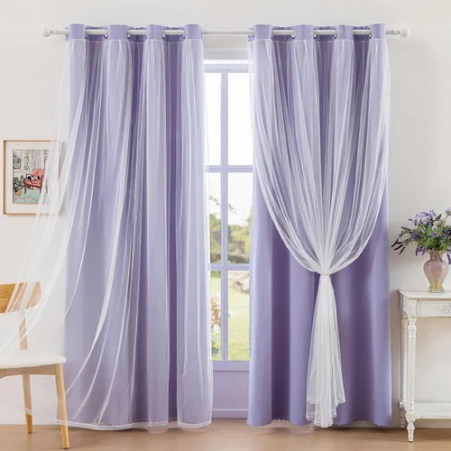 Vista 16 de indistar Home Cortinas opacas de doble capa con ojales sólidos en la parte superior, par de paneles de cortinas para ventana, 35 pulgadas de ancho x