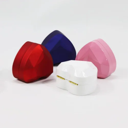 Vista 5 de Joyero con luz LED en forma de corazón, contenedor de regalo con luz (rosa, caja de anillo)