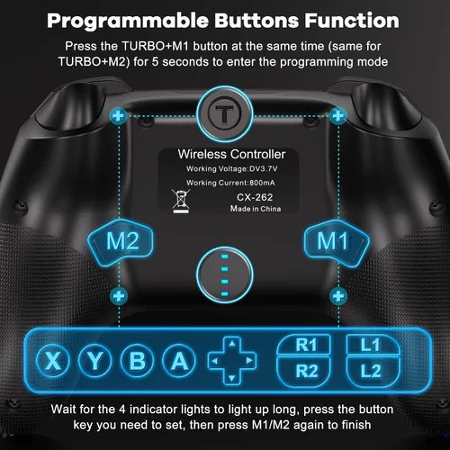 Vista 4 de SWANPOW Switch Controllers Compatible with SwitchLiteOLED, Wireless Switch Pro Controller with Full RGB Line Breathing LED, Programmable, 6-Axis