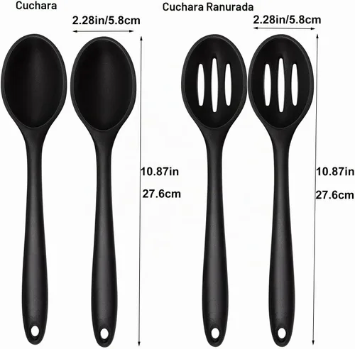 Vista 2 de Cuchara de cocina de silicona, juego de cucharas de cocina antiadherentes para cocinar, cuchara de servir ranurada y sólida, resistente al calor