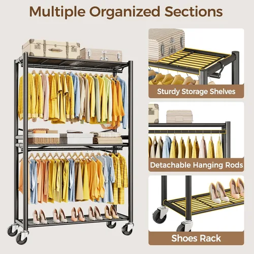 Vista 6 de HYSEYY Rolling Clothes Rack Heavy Duty Clothing Rack for Hanging Clothes