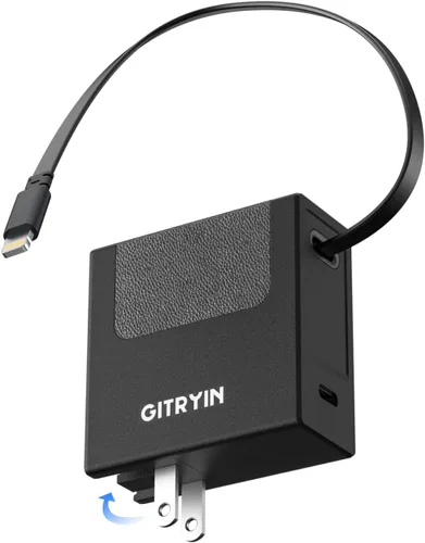 Vista 11 de Cargador de pared USB C de 40 W con cable retráctil integrado, bloque de carga rápida plegable 2 en 1, artículos esenciales de viaje compatible