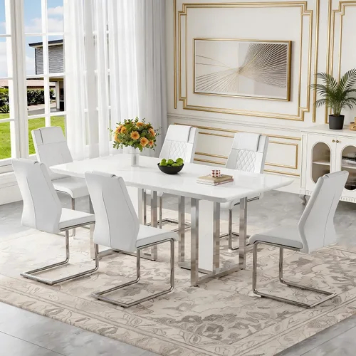 Vista 23 de Juego de mesa de comedor de mármol blanco de 63" para 6 Sillas negras 1