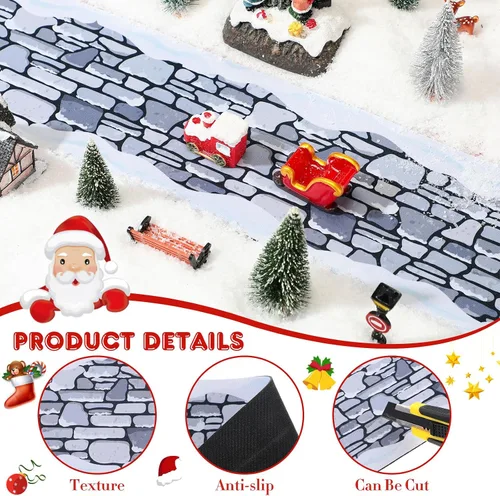 Vista 2 de Kosiz Village Street Mat de 5 x 50 pulgadas, accesorios de pueblo de Navidad, decoración de carretera en miniatura para exteriores, interiores