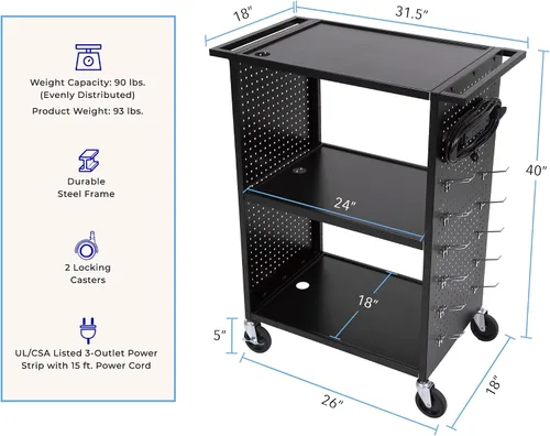 Vista 6 de Line Leader Stellar - Carrito AV Reimagina tu carrito de profesores con revolucionario revestimiento de tablero de clavijas y 12 ganchos móviles