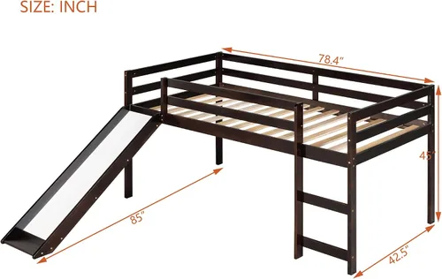 Vista 2 de Cama tipo loft de madera maciza con diseño multifuncional para niños y niñas (espresso)